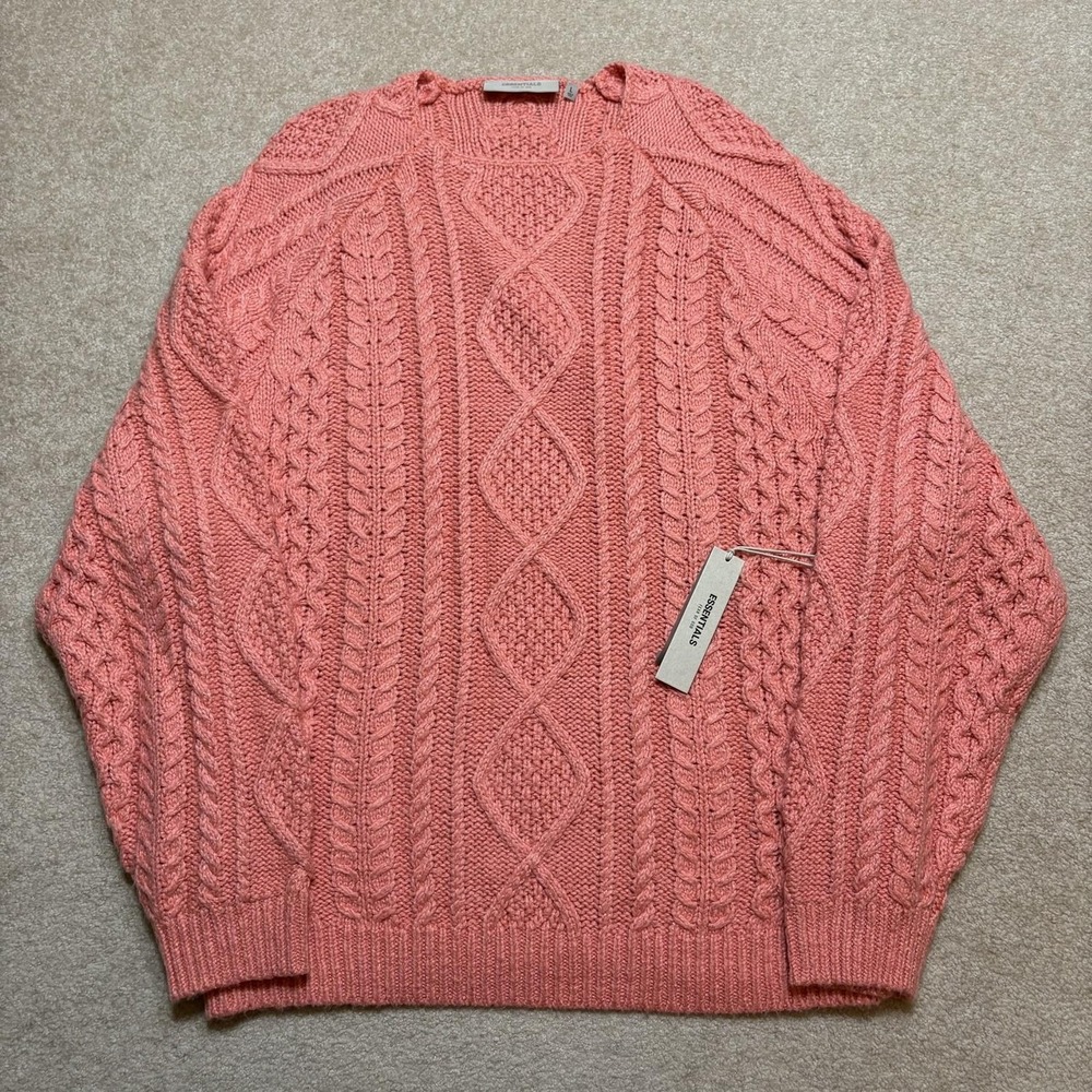 Essentials Fear Of God Sweater NWT Mens Large Coral Cable Knit Crewneck Pullover